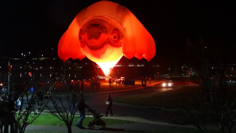 Skywhale. it has eight udders or breasts at Canberra Floriade. This is a giant hot air balloon lit up at night for the F